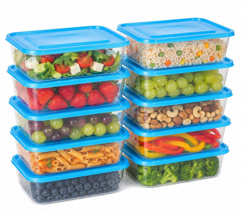 Recipientes para alimentos sin marca sans marque alpina 10 piezas - recipientes para congelador 600 ml - recipientes para preparación de comidas herméticos con tapas - plástico