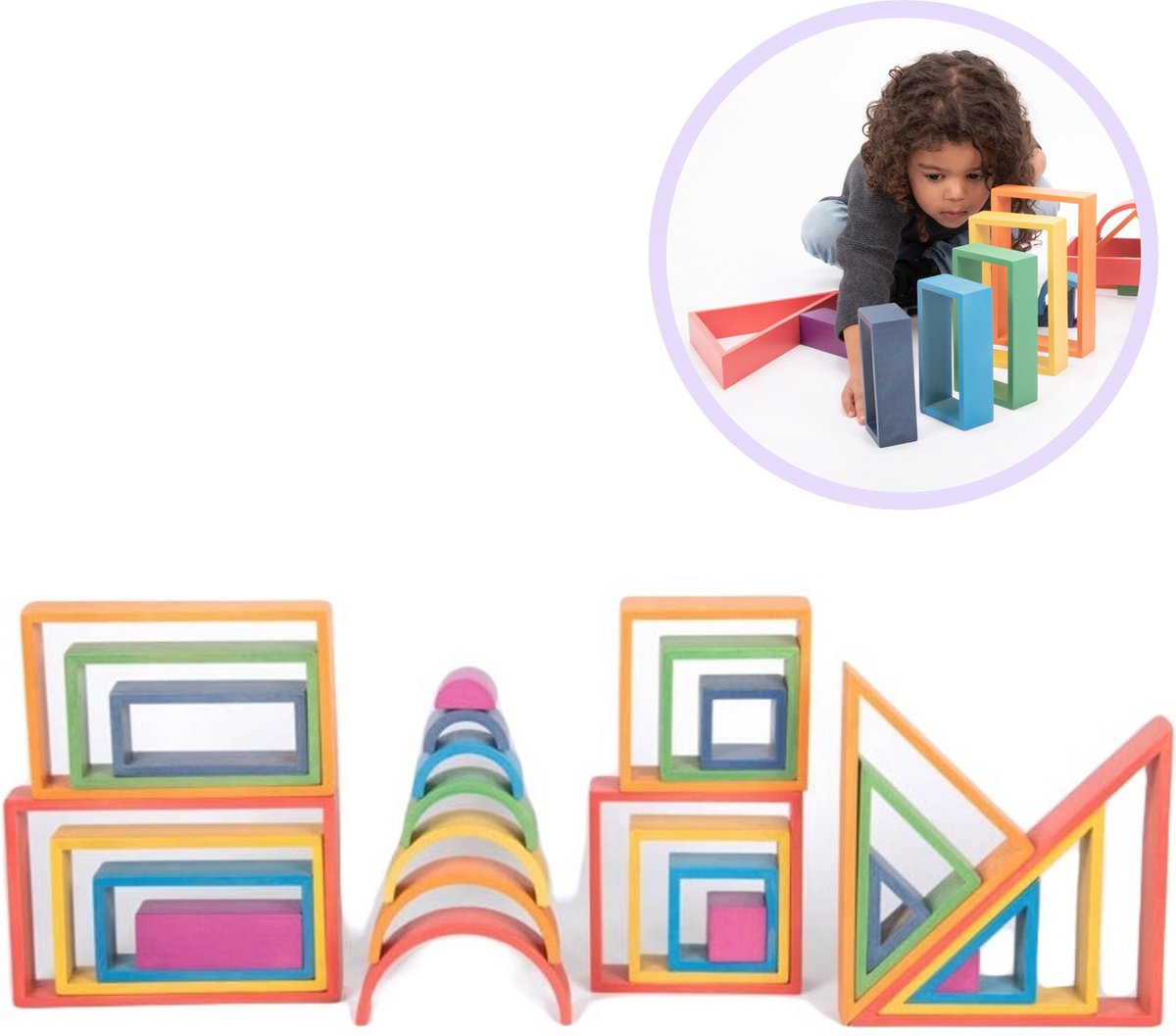 Set gioco e apprendimento Tickit Rainbow Architect - 28 forme geometriche in legno - giocattoli educativi e creativi