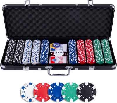Juego de póquer Engelhart de 500 fichas (11,5 gramos) en estuche negro, con 2 juegos de cartas, 5 dados y botones de crupier