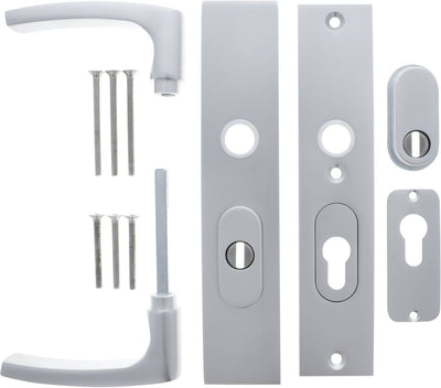Tirador de puerta Starx con escudo - aluminio f1 - aluminio - - tirador de puerta en skg*** con protección contra tracción del núcleo 195x50mm pc55 72 aluminio f1