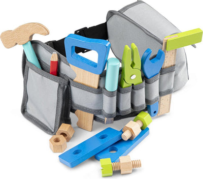 Cintura porta attrezzi Woet ® blu - giocattolo in legno - set di attrezzi con 16 parti - gioco di ruolo educativo per bambini - a partire da 3 anni