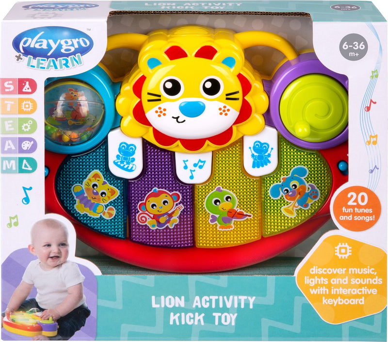 Playgro activiteitenpaneel leeuw - trappelkussen - acvititeitenspeeltje - pianomat interactief baby speelgoed - trappelmat baby - educatief speelgoed - babypiano - speelgoed baby eenvoudig bevestigen - met muziek en geluid