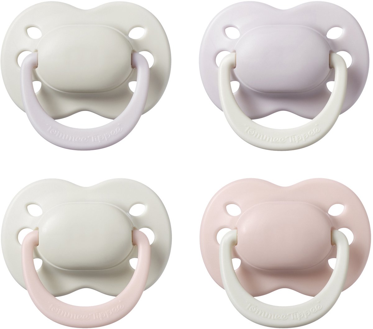Ciuccio Tommee Tippee per neonati - 0-2 mesi - 4 pezzi - ciuccio ortodontico -100% silicone senza BPA - prugna chiaro e zucchero filato
