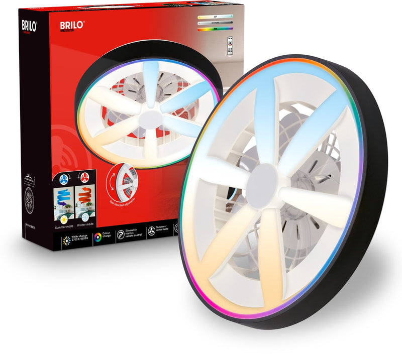 Briloner air - ventilador de techo con iluminación RGB - Lámpara de techo LED con ventilador - regulable - 5 velocidades - lámpara ventilador modo verano e invierno - RGB CCT - ø48cm - negro