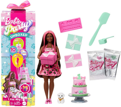 Barbie Party Unboxed 2 1 Pop con vestido rosa brillante