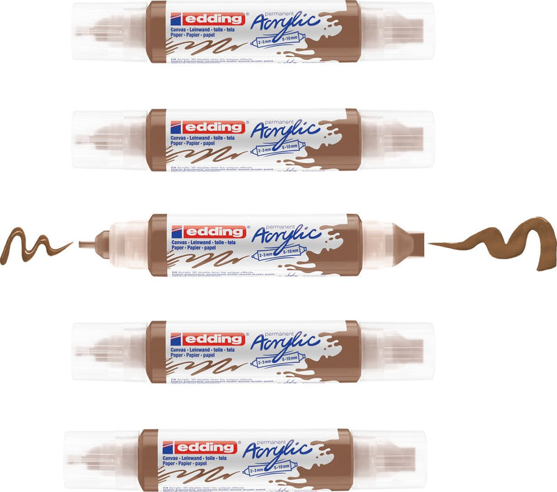 Edding 5400 acrilico 3d double liner nocciola – 5 tubi acrilici – doppia punta 2-3 mm 5-10 mm – pittura acrilica di alta qualità a base acqua per tela, carta legno