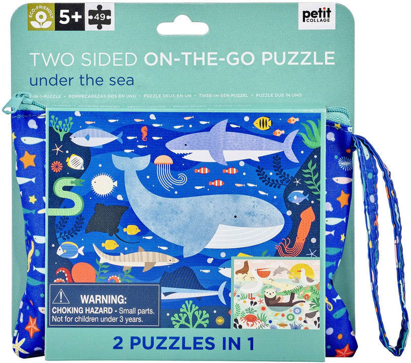 Petit collage puzzle fronte-retro con lupo selvatico in custodia con cerniera | animali nel mare | da 3 anni