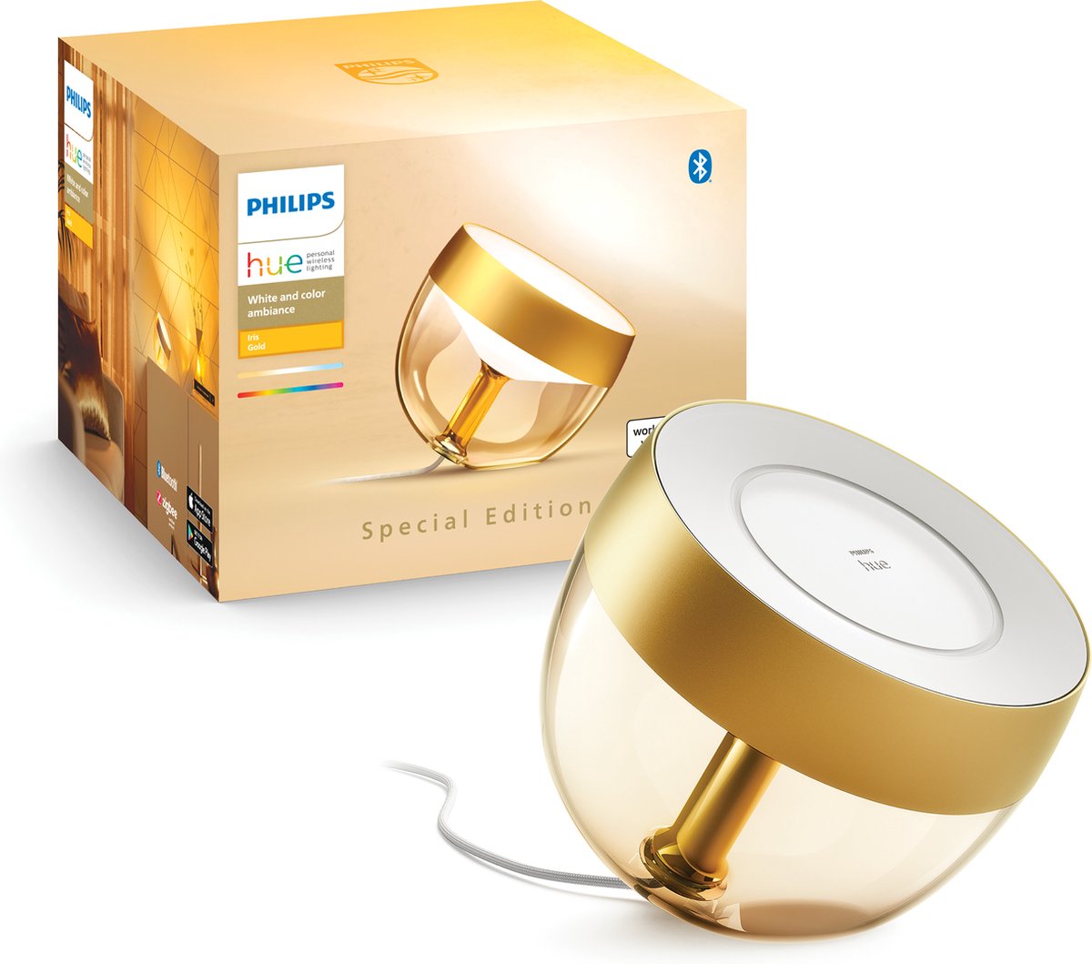 Lampada da tavolo Philips hue iris - luce bianca e colorata - oro