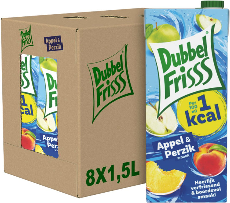 Dubbelfrisss - refresco - manzana-melocotón - 1kcal - 8 x 1,5l