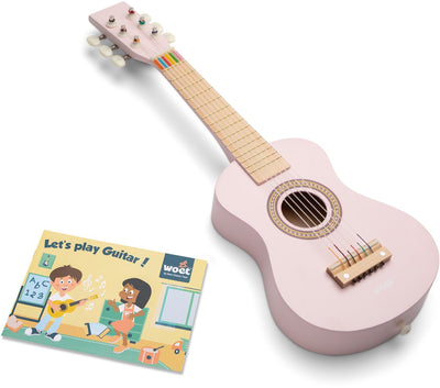 Chitarra giocattolo in legno Woet ® con tracolla - rosa - strumento giocattolo - la mia prima chitarra con libretto di musica - suona la chitarra per bambini - a partire da 3 anni