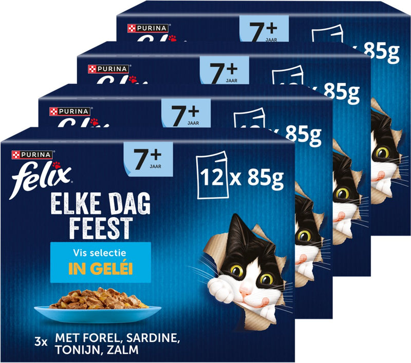 Felix each day party 7+ senior selección de pescado - comida húmeda para gatos - atún salmón sardinas trucha - 48 x 85 g