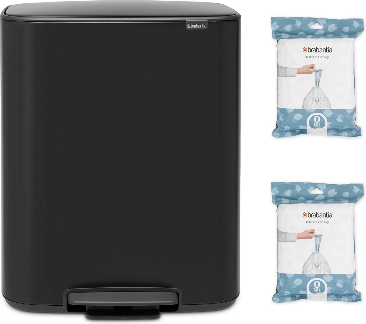 Pattumiera Brabantia bo - 2 x 30 litri - con 80 sacchi spazzatura - raccolta differenziata - nero opaco