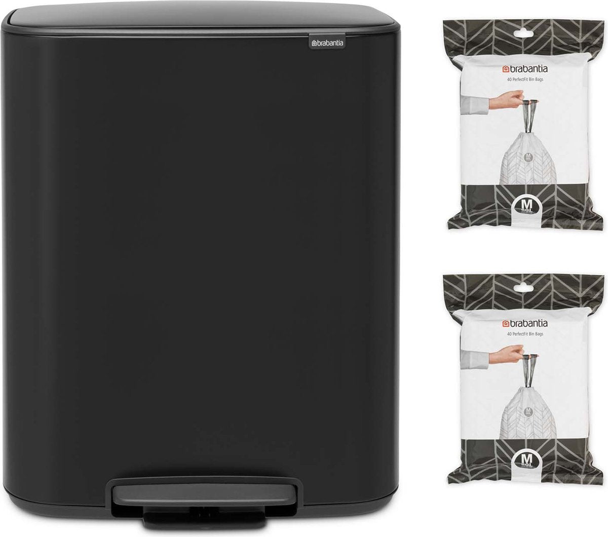Cubo de basura Brabantia bo - 60 litros - 1 compartimento - con 80 bolsas de basura - negro mate
