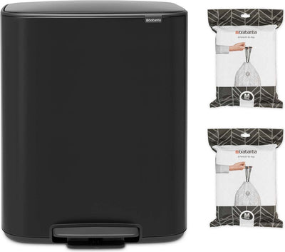 Pattumiera Brabantia bo - 60 litri - 1 scomparto - con 80 sacchi spazzatura - nero opaco