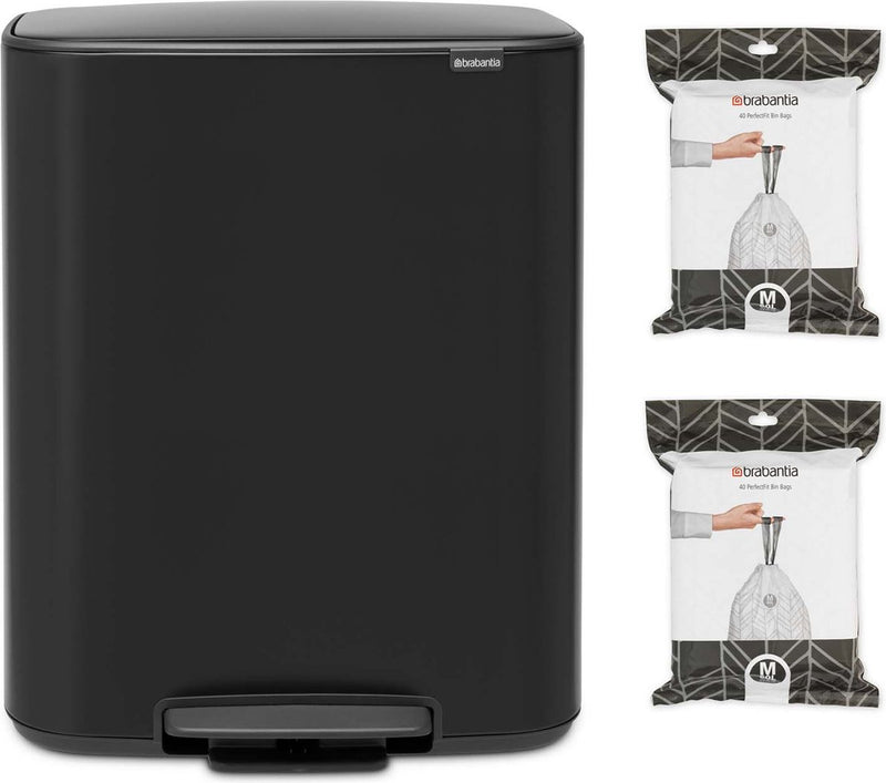 Pattumiera Brabantia bo - 60 litri - 1 scomparto - con 80 sacchi spazzatura - nero opaco