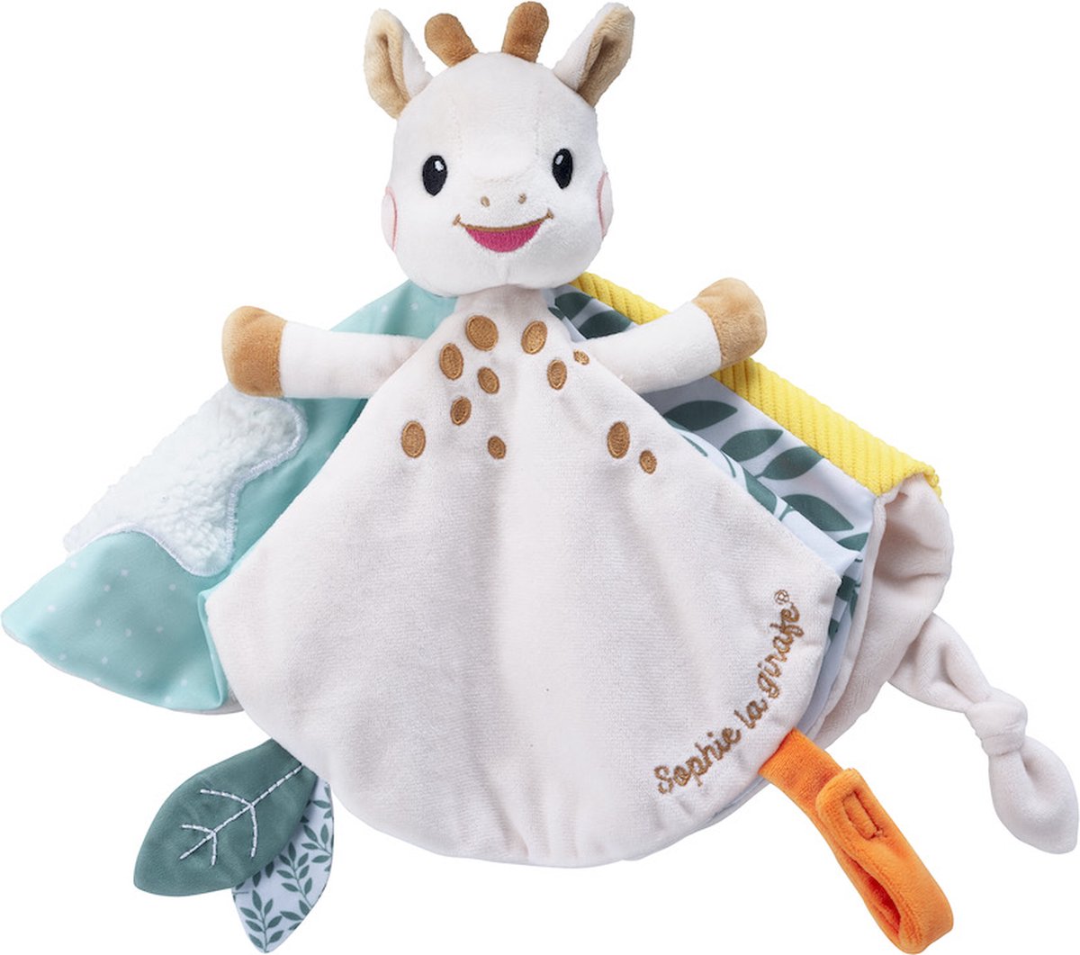 Panno da coccolare Sophie la giraffa con attacco ciuccio - morbido peluche per bebè e pratico accessorio - ideale per il comfort, il gioco e come regalo di maternità
