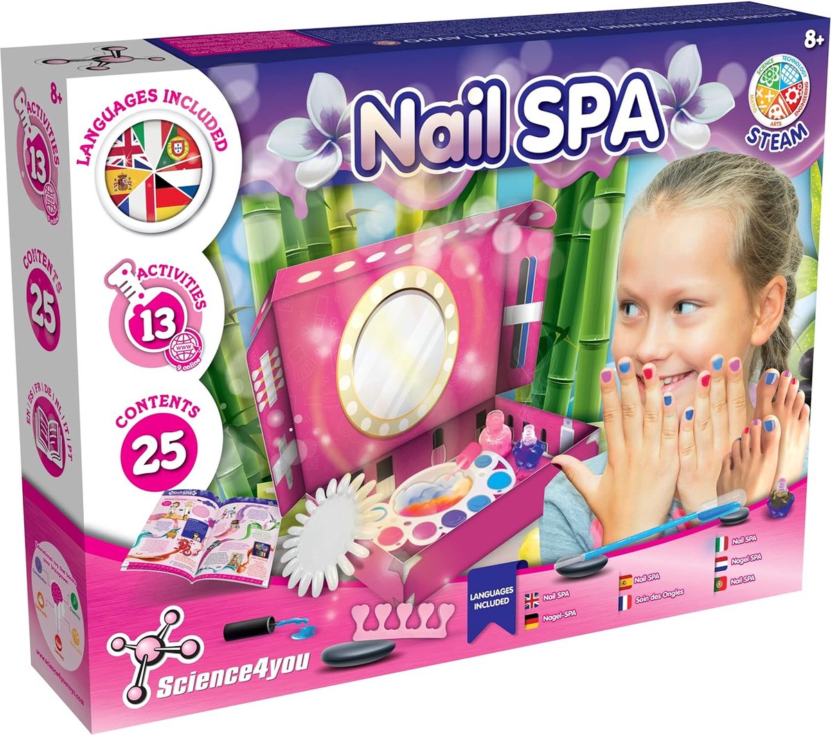 Science 4 you science4you nail spa - set esperimenti - manicure e nail studio per bambini - 25 parti - 13 opzioni - 8 anni +