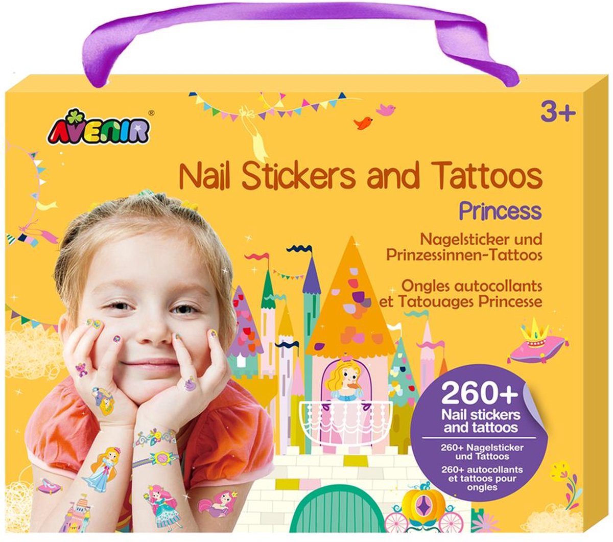 Pegatinas y tatuajes para uñas Avenir - princesa - 260+ piezas - fácilmente extraíbles - 3+