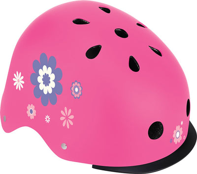 Casco de bicicleta globber - luces elite - xs s (ajustable de 48 a 53 cm) - con iluminación - rosa con estampado floral