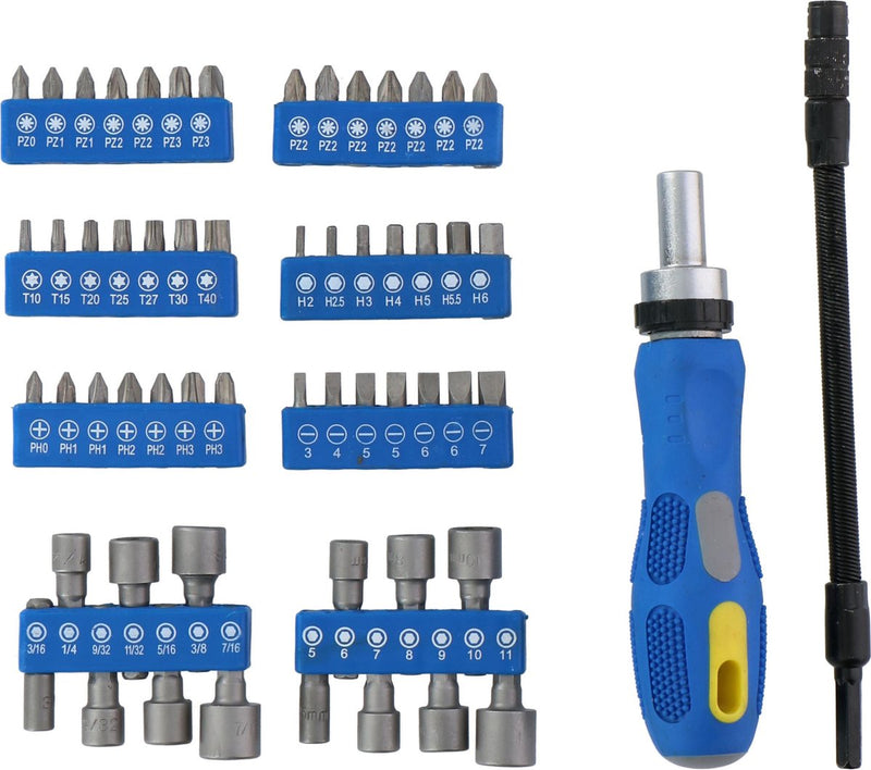 Set di utensili Kinzo: set di bussole con cricchetto - 14 bussole - 42 punte - inclusi Torx, Allen e Phillips - 58 pezzi