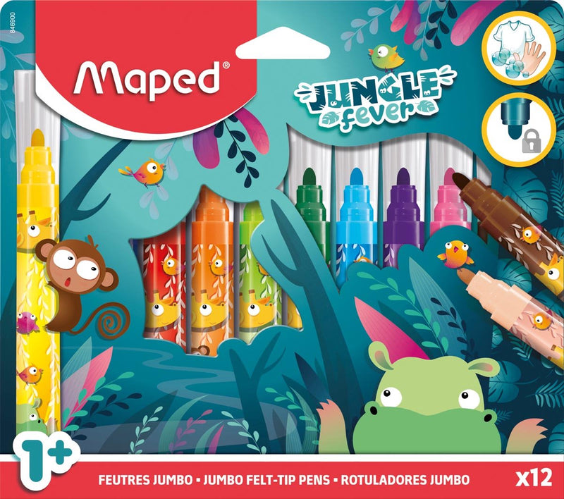 Maped office viltstift maped jungle fever jumbo set 12 kleuren