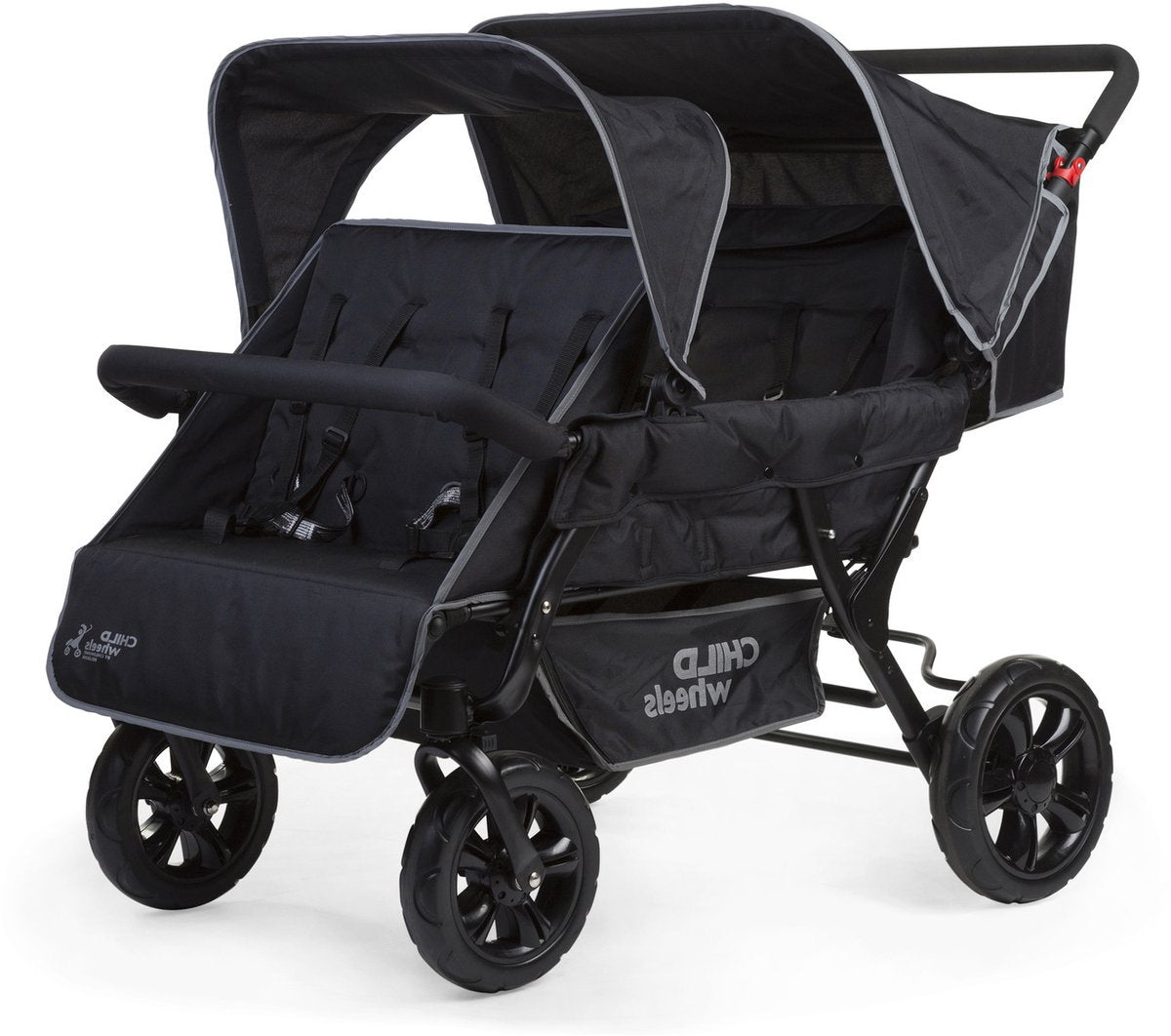Passeggino Childhome due per due - 4 posti - passeggino incl. copertura antipioggia e parasole - 120x85x103 cm