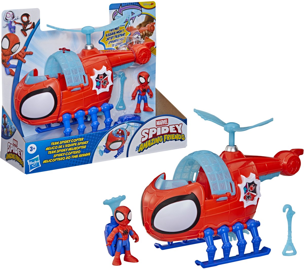 Elicottero Spidey giocattolo Hasbro con action figure e accessori.