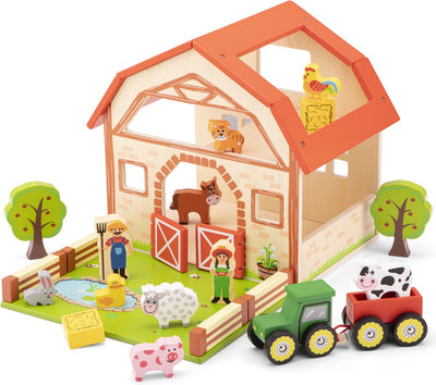 Granja de juguetes de madera Woet ® - completa con animales, granjeros y tractor - juego de granja - juguetes para juegos de rol - a partir de 3 años