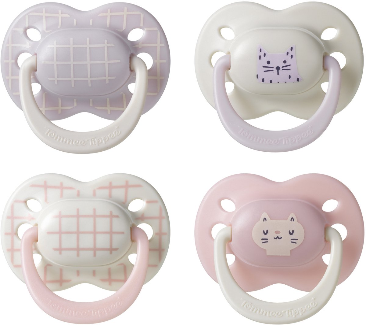 Ciuccio Tommee Tippee Ultimate Fit - 0-6 mesi - 4 pezzi - ciuccio ortodontico simmetrico - 100% silicone senza BPA - decorazione rosa