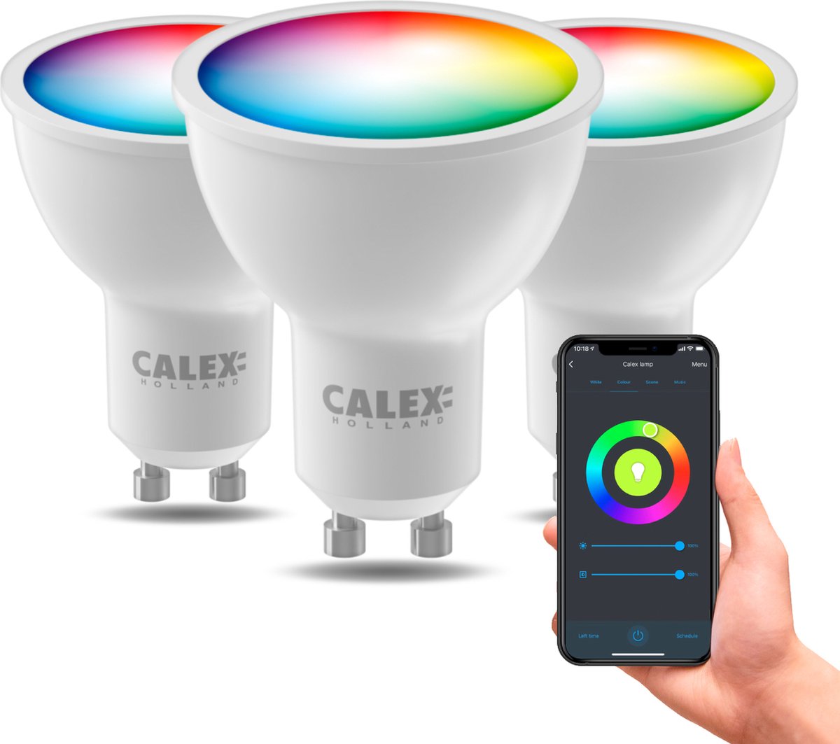 Calex slimme lamp - set van 3 stuks - wifi led verlichting - gu10 - smart lichtbron - dimbaar - rgb en warm wit - 4.9w