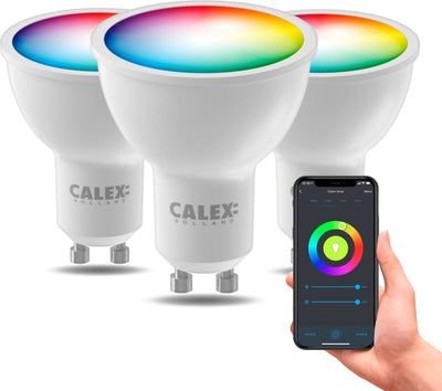 Lámpara inteligente Calex - juego de 3 piezas - iluminación LED wifi - gu10 - fuente de luz inteligente - regulable - rgb y blanco cálido - 4,9w