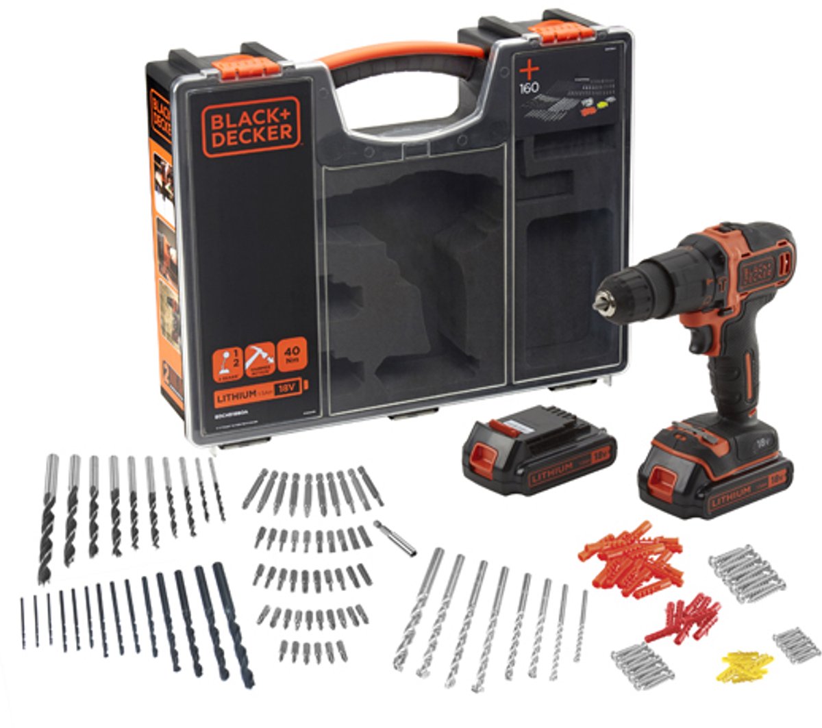 Cacciavite Black+decker 18v 2 batterie 18v 1,5ah 160 ac - bdchd18boa-qw
