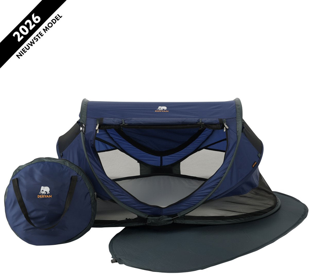 Cama de camping de lujo para niños pequeños Deryan con colchón - cama de viaje plegable - cama de camping para bebés - azul marino