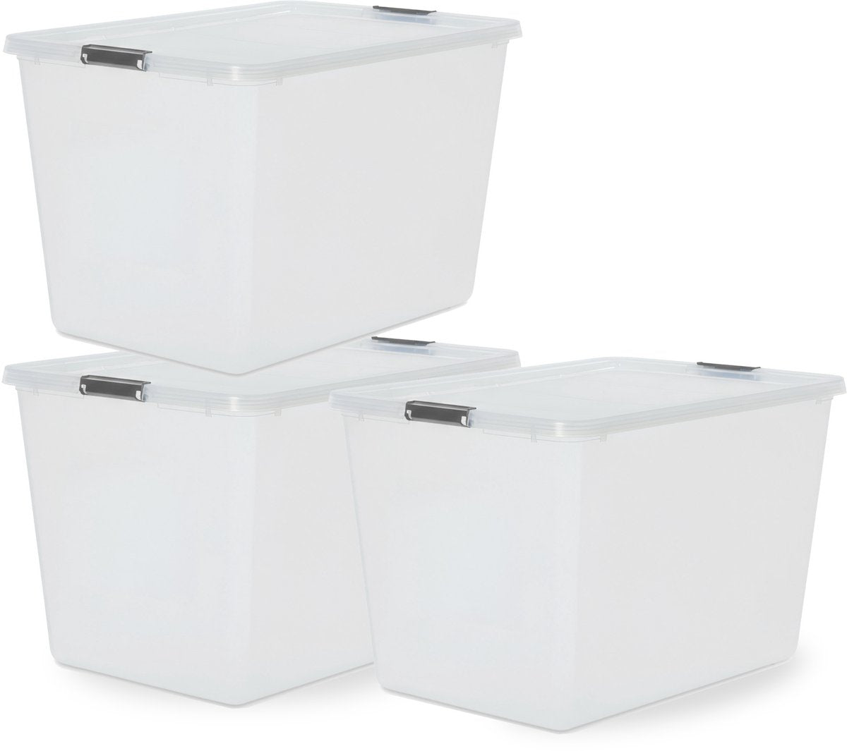 Iris storage opbergbox met clips - 60l - xxl opslag - stapelbaar -kunststof - transparant grijs - set van 3