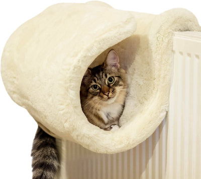 Amaca per gatti di lusso in palissandro – cesta per gatti riscaldabile – tunnel in morbida pelliccia artificiale – cuccia per gatti calda e confortevole – sfoderabile e lavabile – 40×48×27 cm