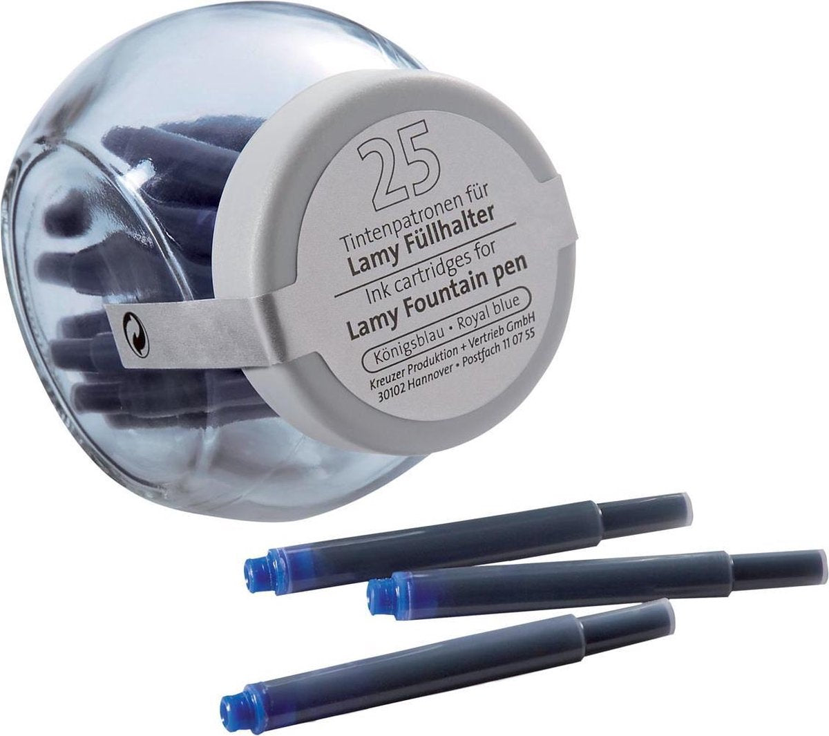 Pelikan - cartucce d'inchiostro Lamy - barattolo di vetro - 25 pezzi - blu reale