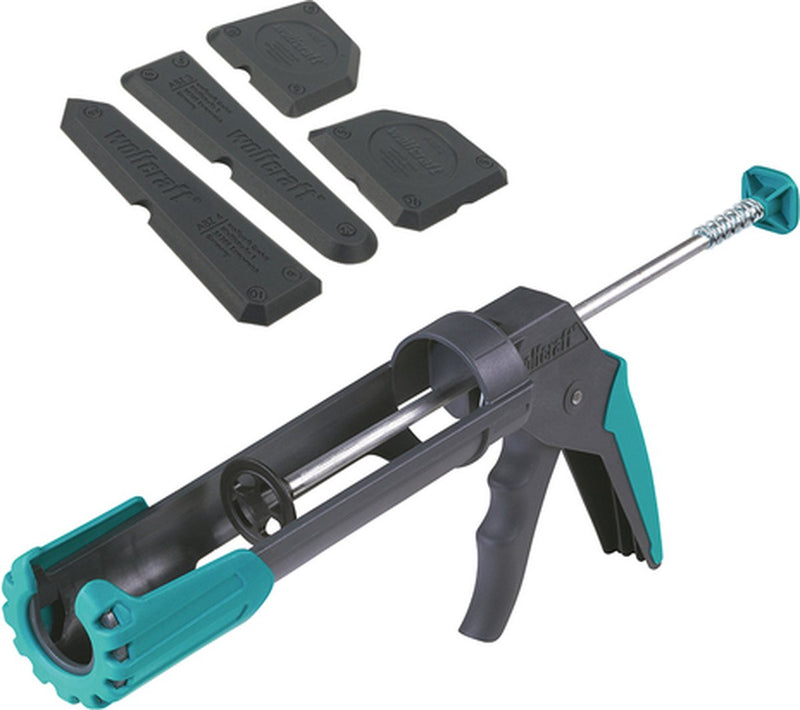 Wolfcraft - set pistola per silicone con ferro per silicone - set pistola per silicone con spatola per silicone - rinnova giunti in silicone - mg200 - sigillante - 8627000