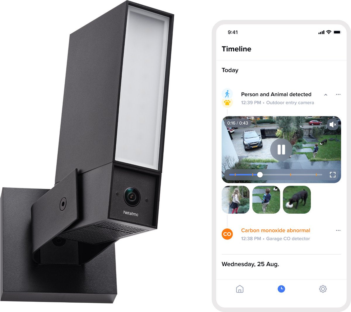 Telecamera di sicurezza Netatmo originale - telecamera esterna intelligente con sirena - 2k+ HDR, rilevamento AI, visione notturna sirena 110 dB - Google Home, Apple Homekit Amazon Alexa - nera