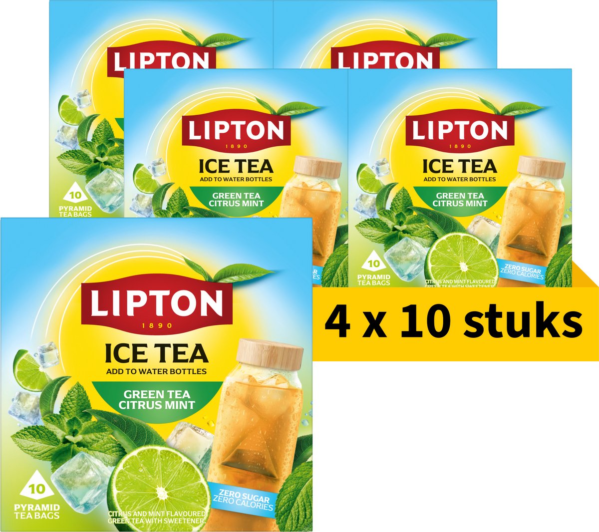 Lipton tè freddo tè verde agrumi menta - 40 bustine di tè piramidale - tè verde agrumi menta - 4 x 10 bustine - confezione risparmio