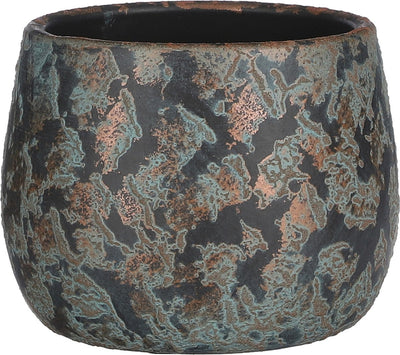Ciotola porta fiori con decorazioni in mica - ceramica - piante d'appartamento - rame - d16 x h13 cm