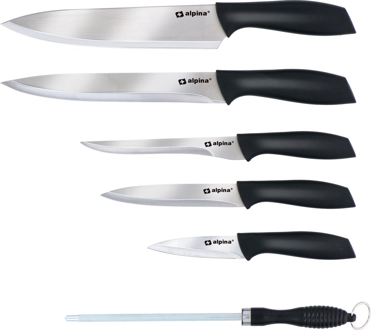 Set coltelli Alpina - 8 pezzi - coltello da chef, coltello da taglio, coltello per disosso, coltello universale e spelucchino - con affilacoltelli - incl. 2 taglieri