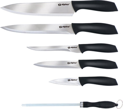 Juego de cuchillos Alpina - 8 piezas - cuchillo de chef, cuchillo para cortar, cuchillo para deshuesar, cuchillo universal y cuchillo para pelar - con afilador de cuchillos - incl. 2 tablas de cortar