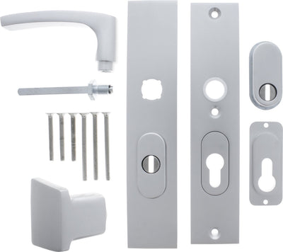 Herrajes de seguridad Starx con protección contra tirones del núcleo - herrajes para puertas de aluminio - manija de empuje - escudo largo pc55 pc72mm