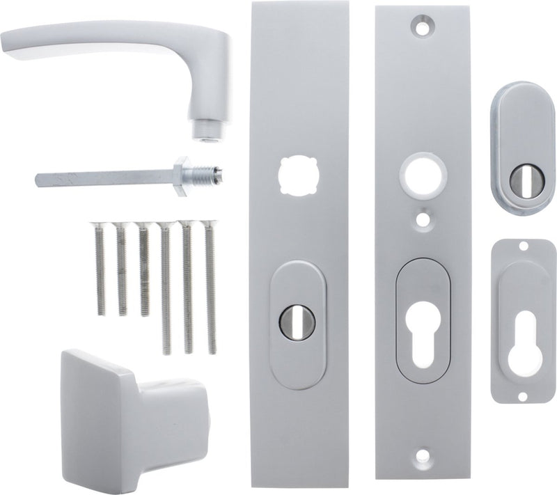 Herrajes de seguridad Starx con protección contra tirones del núcleo - herrajes para puertas de aluminio - manija de empuje - escudo largo pc55 pc72mm