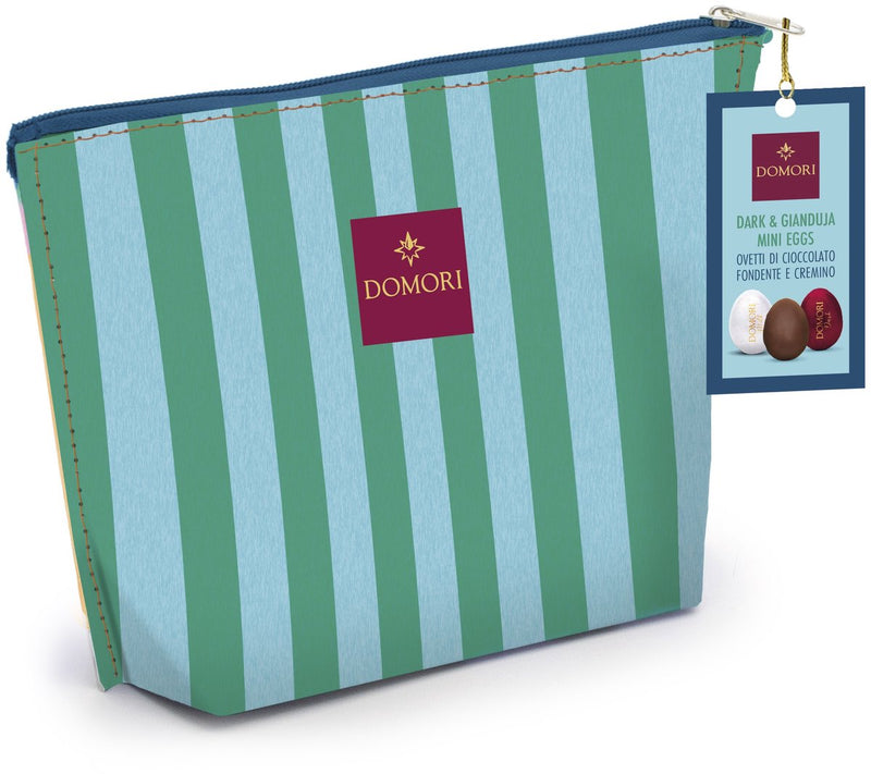 Domori - uovo di Pasqua di cioccolato di lusso collezione cabana - uova di cioccolato gianduia fondente assortite - set regalo premium - sacchetto verde e azzurro - confezione da asporto per i viaggi