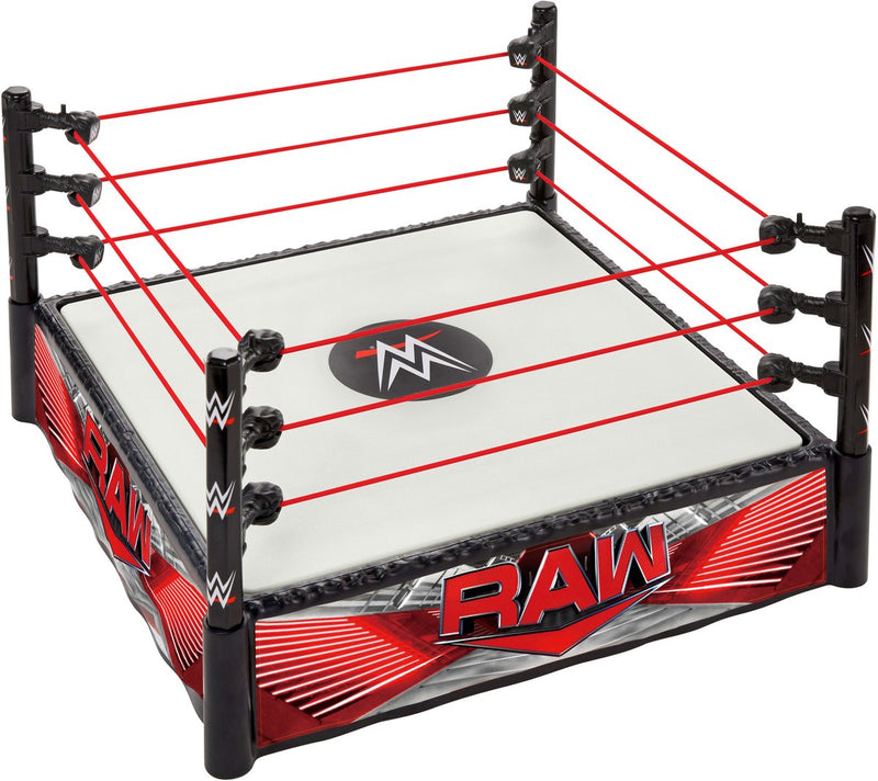 Anello Mattel WWE Superstar con etichette Main Event e Raw - Tappetino per anelli a molla e corde elastiche per anelli Pro Tension