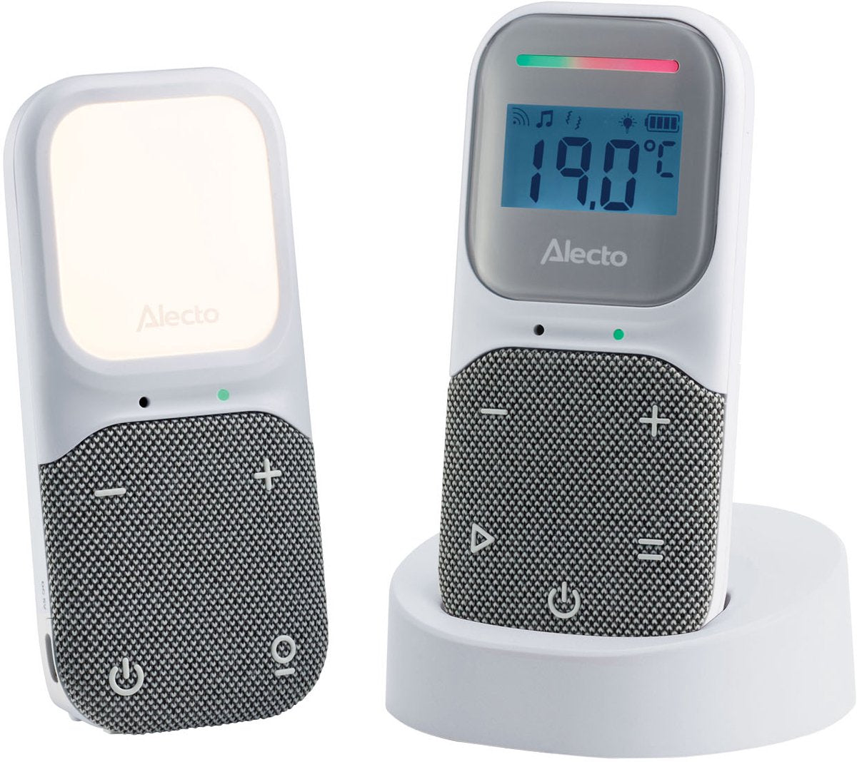 Alecto babyfoon - full eco dect audio babyfoon - nachtlampje en slaapliedjes - dbx140 - wit grijs