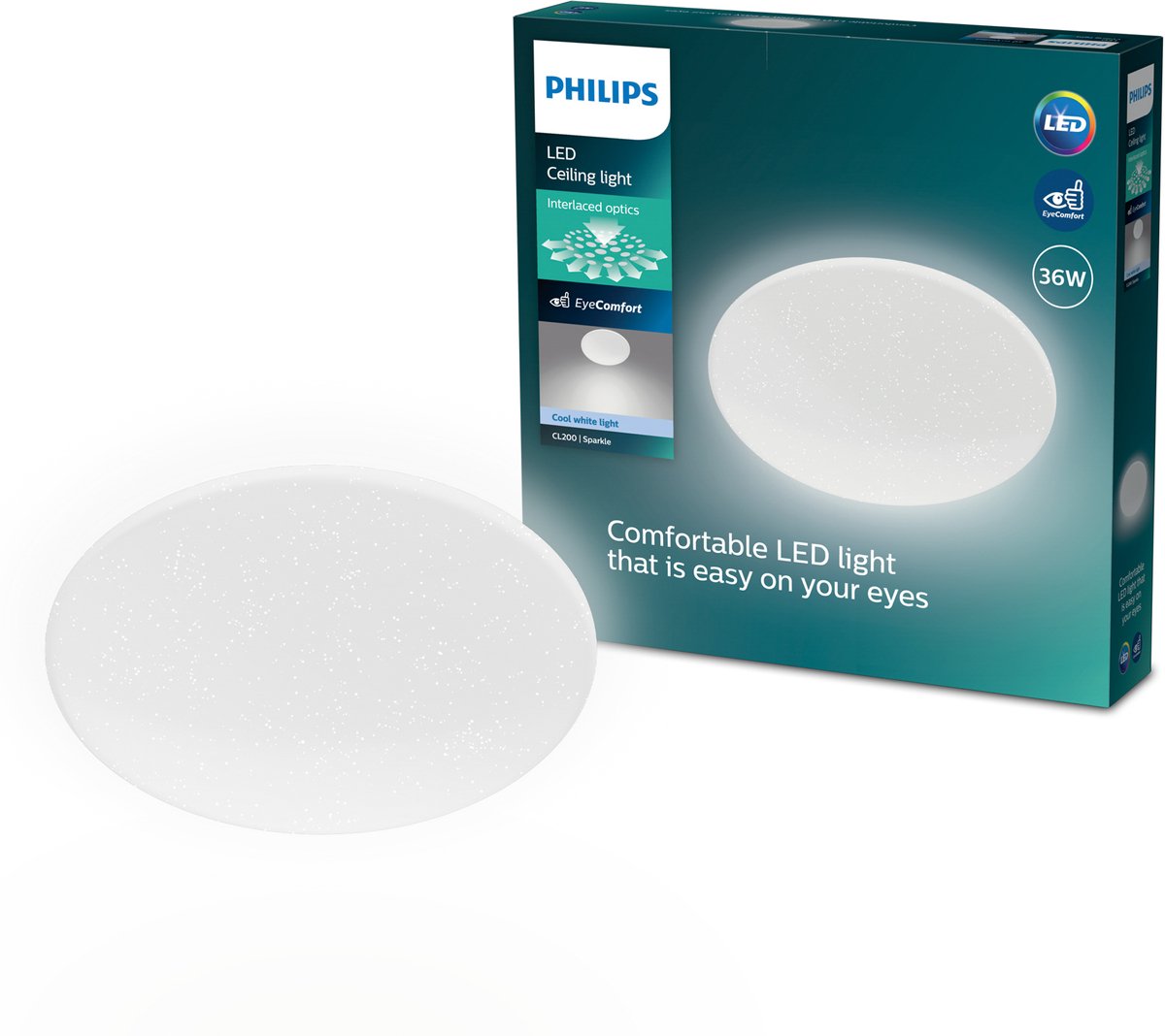 Philips moire plafondlamp - glittereffect - koelwit licht: 4000k - diameter: 42 cm - 36w - rond - wit