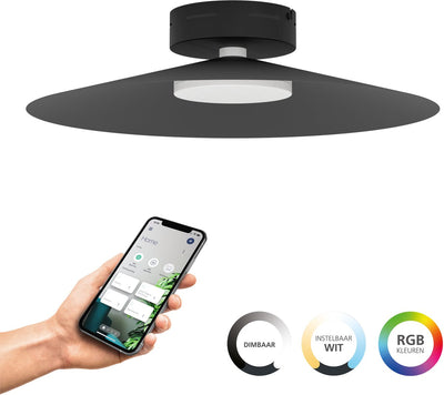 Lámpara de techo inteligente Eglo connect.z conomavilla-z - ø 45 cm - blanco y negro - luz blanca rgb regulable - regulable - zigbee