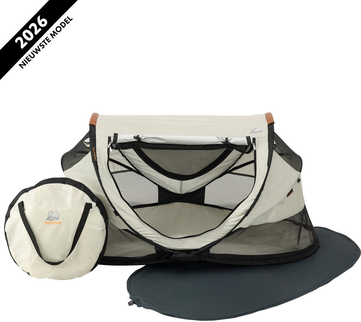Deryan peuter luxe campingbedje met matras - reisbed inklapbaar - campingbedje baby - ivory